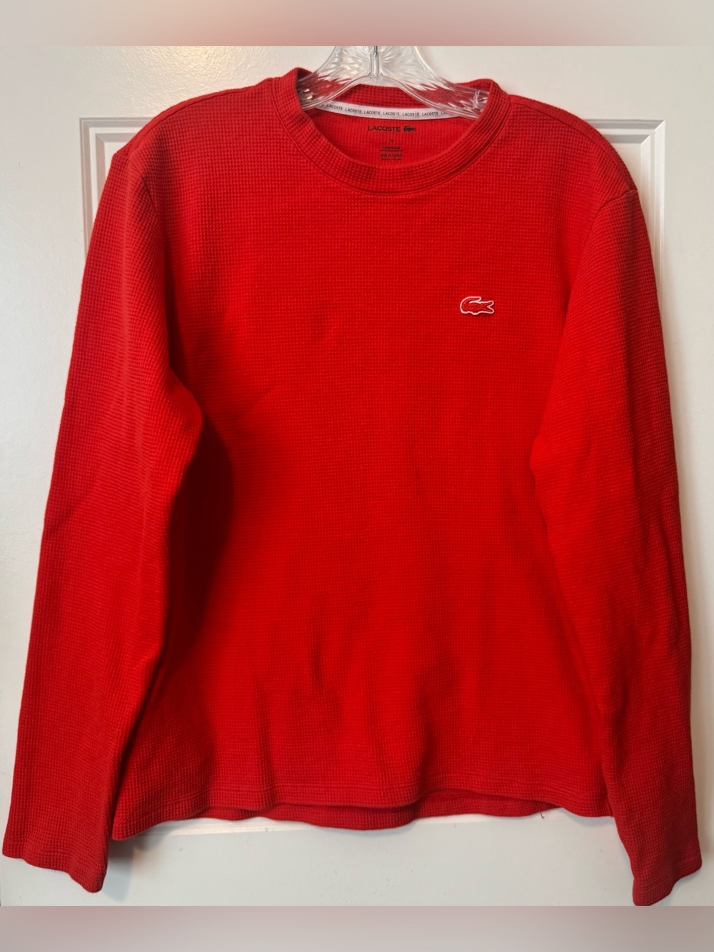 Lacoste Red Waffle Knit Thermal Sleep Shirt Lounge Top Size Medium